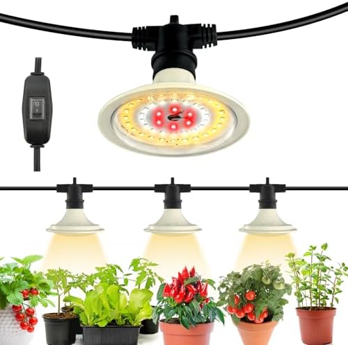 Outdoor LED Grow Lights, Waterproof String Grow Light, Full Spectrum Plant Growing Lights with 12Ft Adjustable Cord 3 Lights by JMXULONG