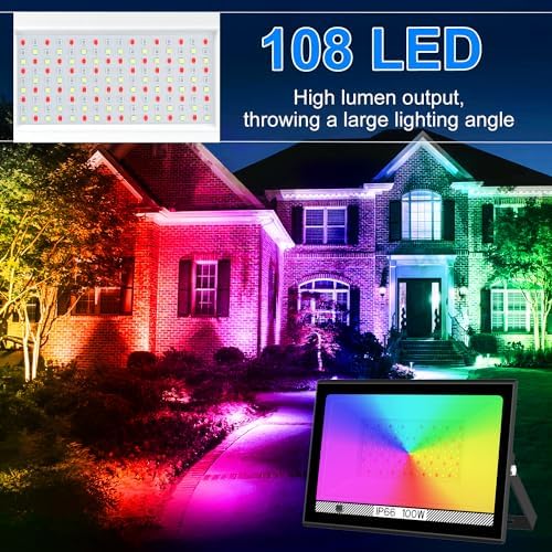 T-SUN RGB Led Flood Light 100W,1000W Equivalent 10000LM Outdoor Flood Light - Image 2