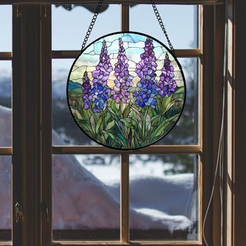 Purple Lupine Flowers Stained Glass Window Hanging Suncatcher Gift 12" - Image 4
