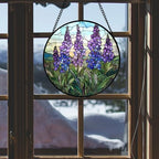 Purple Lupine Flowers Stained Glass Window Hanging Suncatcher Gift 15" - Image 4
