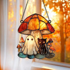 Ghost Cat Mushroom Acrylic Suncatcher - Faux Stained Glass Indoor Window Hanging Ornament, Outdoor Sun Catcher Panel, Home Decor Gift for Halloween Lovers by Unknown