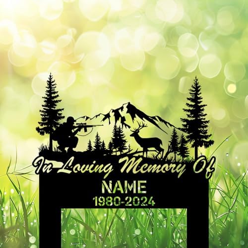Personalized Hunter Grave Marker Forest Scene Deer Hunter Memorial Garden Stake 8-24 inch Hunter Dad Loss Gift, Hunter Memorial Gift Loss of Loved One (Forest Scene Deer Hunter) - Image 4