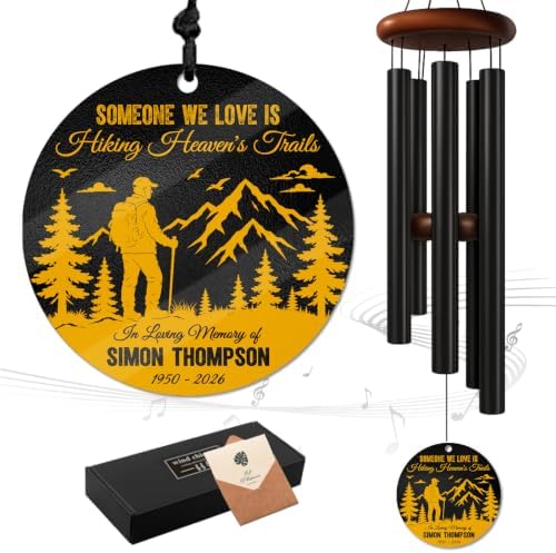 Personalized Hiking Memorial Windchime Custom Name & Year, Someone We Love Hiking Heaven's Trails Sympathy Gift, Garden Remembrance Outdoor Decor Melodic by AlpadilCo