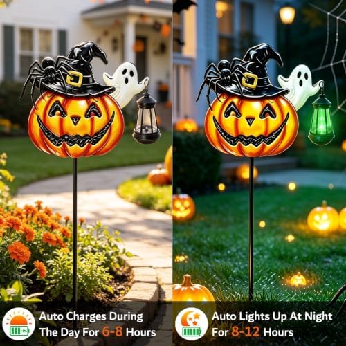 Solar Halloween Pumpkin Outdoor Lights Jack O Halloween Garden Stake Lights - Image 5