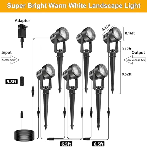 LED Spotlights Outdoor,Low Voltage Landscape Lighting IP65 Waterproof with US Plug, 3000K Warm White Outdoor Spot Lights for Yard Flag Pole House Garden Tree(6-in-1) - Image 4