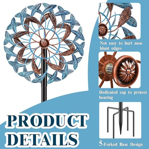 360° Wind Spinners Outdoor, Wind Sculptures Windmill with Metal Stake, 63.2" Kinetic Large Metal Yard Art Decor Spinners Pinwheels for Garden Outside Patio Lawn - Image 4