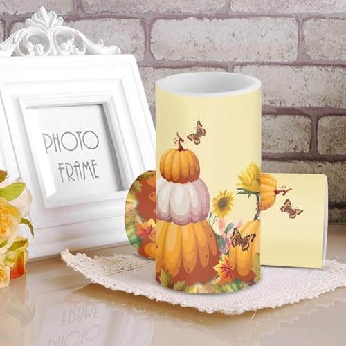 Butterfly Sunflower Flameless Candles Pumpkin Battery Operated Candles with Timer Remote LED Pillar Lights for Harvest Day Home Decoration Battery Tealights - Image 3