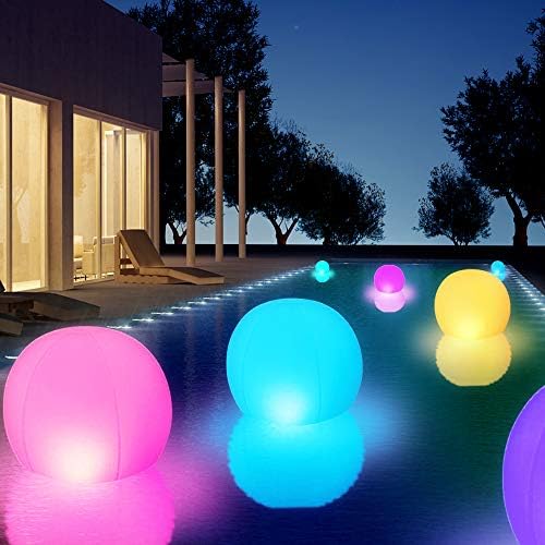 GEEDIAR Floating Pool Lights 2pcs,14" Inflatable Solar Powered Pool Light with Remote,IP68 Waterproof Swimming LED Mood Lights with 16 Color Changing Outdoor Decorations Light for Garden and Pond by GEEDIAR