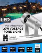 SUNVIE Pond Lights LED Underwater Submersible 12-24V AC/DC Fountain Lights Submersible Outdoor LED 3W Underwater Pond Light for Outdoor Ponds Fountains, IP68 Waterproof Warm White Fountain Ponds Light - Image 3