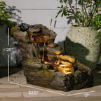 32.5" L Garden Outdoor Water Fountain, Floor Standing Cascading Realistic Tree Trunk Natural Waterfall Outdoor Fountains with LED Lights for Patio, Porch, Home Art Decor - Image 2