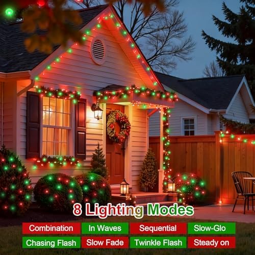 QITONG 2 Pack Red and Green Solar Christmas Lights, Each 66ft 200 LED Solar String Lights Outdoor Waterproof, 8 Modes Solar Twinkle Light for Outside - Image 2