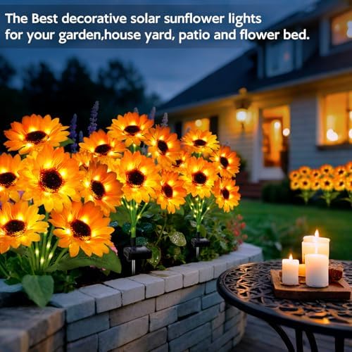 Solar Sunflower Lights Outdoor Garden Decor, Solar Flowers Lights with 18 Sunflowers, Waterproof Fall Decor Stake Decorative Light Auto ON/Off for Garden Yard Patio Backyard, Gift for Women (3 Pack) - Image 5