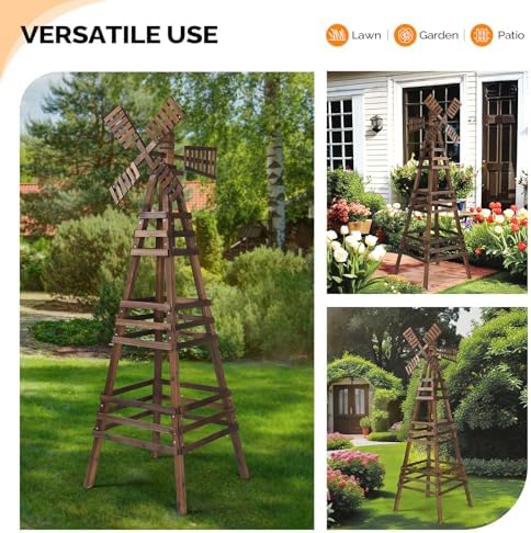 Wooden Windmill, Weather-Proof Wind Spinner, Outdoor Wind Mill for Garden Lawn Patio Decoration (Carbonized, Large) - Image 6