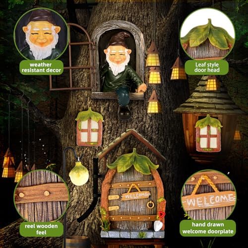 7 Pcs Fairy Garden Accessories Tree Hugger Gnome Statue Tree Faces - Image 4