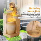 Water Fountain Outdoor, Modern Water Feature with LED Lights, 4-Tier Cascading Resin Waterfall Fountain, 32" Large Garden Fountains for Yard, Deck, Patio, Porch (Yellow) - Image 3