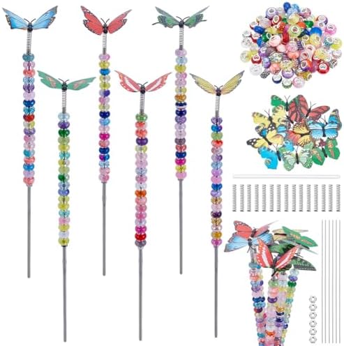 FREEBLOSS 140Pcs Beaded Garden Stakes Kit DIY Fairy Wand Garden Stake Beads Kits Butterfly Beaded Stakes with 100pcs Colorful Beads DIY Yard Stake for Outdoor Decoration by FreeandCreativeCraftsArt