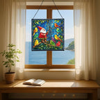 Gnome with Singing Birds Stained Glass Suncatcher – Square Hanging Window Panel for Home or Greenhouse – Whimsical Glass Art Gift for Garden Lovers, Christmas, Halloween, Father Days Q6K5Em - Image 6