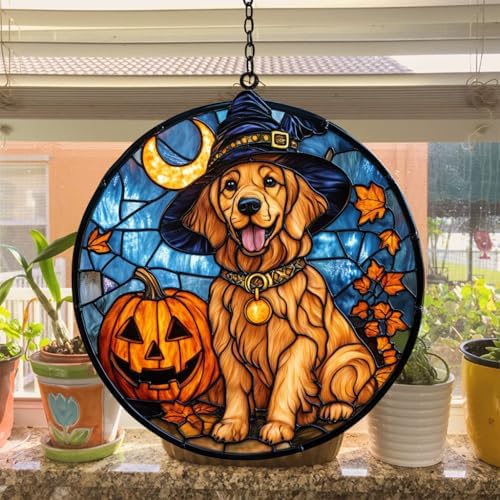 Golden Dog Halloween Pumpkin Acrylic Suncatcher - Image 4