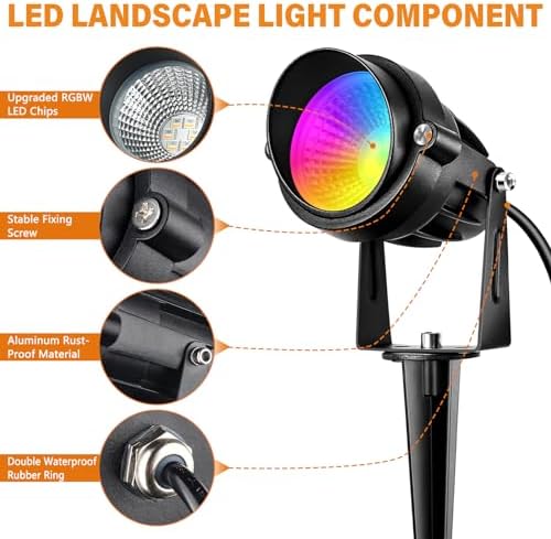 Spotlight Outdoor RGBW Low Voltage Landscape Lights Outdoor,10W Color Changing Landscape Light with Remote Control,12V-24V Waterproof Outdoor Spot Lights for Yard House Garden Tree (4 Pack) - Image 3