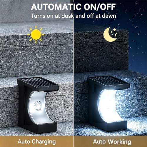 Solar Step Lights, IP65 Waterproof Auto On Off, Monocrystalline Solar Panel No Drill Install 8H Long Lasting, Crescent Shape Outdoor Lights for Stairs Patio Yard Porch Deck (6, Pure White) - Image 5