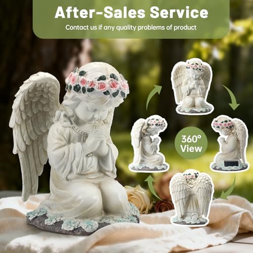 Solar Angel Garden Statue, Outdoor Decor, Cemetery Decorations for Grave – Praying Angel Figurines with LED Light for Outdoor Lawn, Yard, Patio Decor, Memorial Gifts for Women, Mom and Grandma - Image 3