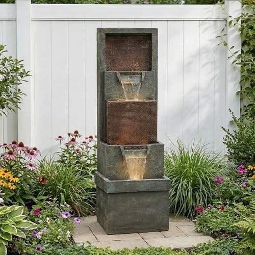 Hamiedun 39.3”H Outdoor Garden Waterfall Fountain-Indoor Water Fountain with LED Lights, for Gardens, Landscaping, Patios, Balconies, Office,and Lawns for a Calming Oasis in Outdoor Living Art Decor - Image 7