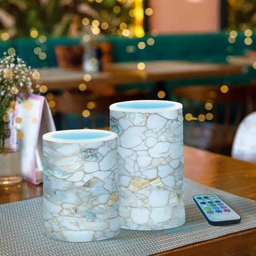 ALAZA Marble Textures Flameless Candles, LED Pillar Candles with Remote Timer, Battery Operated Candles Set of 2 - Image 3