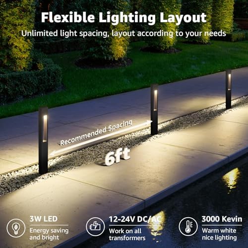 SUNVIE All-In-One LED Low Voltage Landscape Lighting Kit 12 Pack Low Voltage Pathway Lights with 60W Transformer ETL Listed 100FT Wire for Path Garden, Waterproof Pathway Lights Wired, 3000K, Aluminum - Image 2