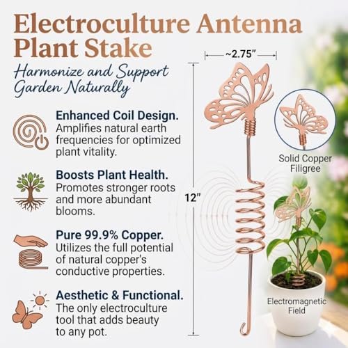 Premium Electroculture Copper Garden Antennas (3-Pack) – Decorative Butterfly Plant Growth Boosters for Tomatoes, Vegetable Gardens, Raised Beds & Houseplants – 99% Pure Copper Stakes - Image 2