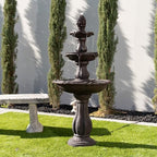 XBrand 51" 3-Tier Outdoor Waterfall Fountain, Freestanding Resin Water Feature with Pump, Cascading Water Design for Garden, Patio & Yard, Brown - Image 4