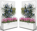 2PCS Metal Planter Box with Trellis,70.9"x47.2"x15.7" Raised Garden Bed with Drainage Holes, Privacy Planters for Outdoor Garden Bed for Climbing Plants,Vegetables,and Vines, White-Flower by FOLAWO