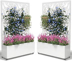 2PCS Metal Planter Box with Trellis,70.9"x47.2"x15.7" Raised Garden Bed with Drainage Holes, Privacy Planters for Outdoor Garden Bed for Climbing Plants,Vegetables,and Vines, White-Flower by FOLAWO