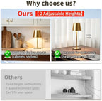 Mr.White Outdoor Waterproof Rechargeable Cordless Table Lamp with Wicker Shade, Battery Operated Table Light with Touch Control, for Patio Restaurant Kitchen (Gold 2 Pack) - Image 3