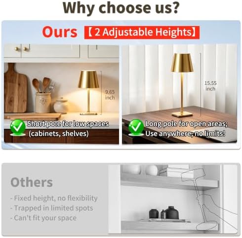 Mr.White Outdoor Waterproof Rechargeable Cordless Table Lamp with Wicker Shade, Battery Operated Table Light with Touch Control, for Patio Restaurant Kitchen (Gold 2 Pack) - Image 3
