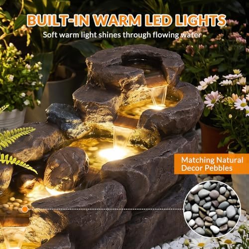 Outdoor Garden Water Fountain, 5-Tier Rock Natural Waterfall - Image 6