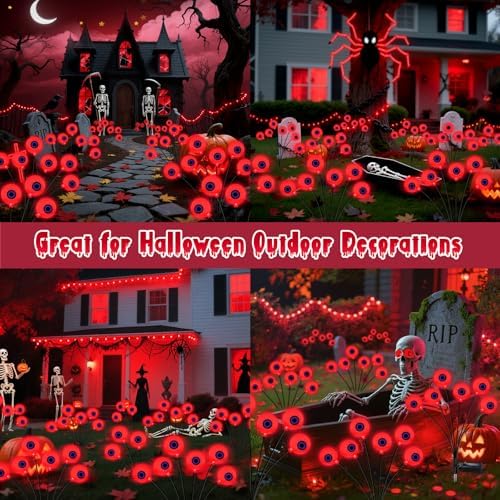 Kohlrabi Halloween Decorations Outdoor, 6 Pack 36 LED Solar Red Scary Eyeball Swaying Lights, Solar Firefly Light Waterproof Outdoor Lights for Yard Garden Party - Image 6