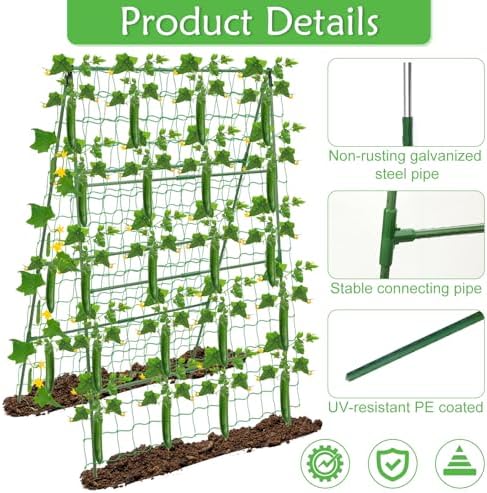 32 x 53 Inch Cucumber Trellis for Climbing Plants Outdoor A-Frame Garden Trellis for Raised Bed Detachable Sturdy Garden Plant Support Trellis for Small Plant Vegetable Flower Grape with Climbing Net - Image 3