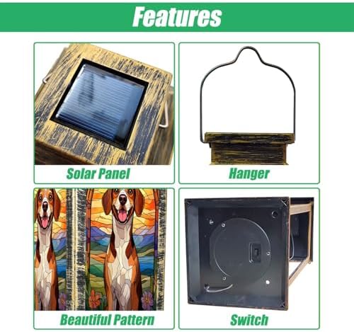 Solar Lantern Stained Glass Beagle Dog Sunset Floral Accents Vintage Flowers Outdoor Waterproof Hanging Solar Light Outside Lights for Patio Yard House Lawn Decor Birthday Gifts for Women Mom - Image 3