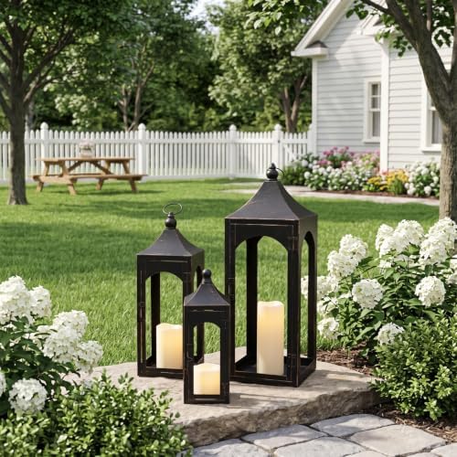 NEEDOMO Lanterns Decorative Indoor&Outdoor, Set of 3 Outdoor Lanterns for Porch, 26" Metal Frame Candle Holders with LED Candles, Fall, Christmas - Image 3
