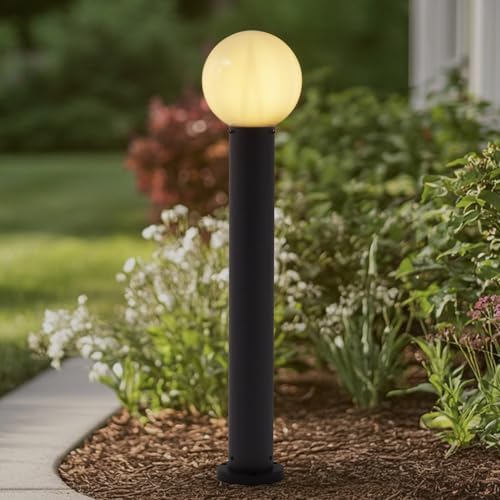 35.5" Outdoor Post Light, Modern Outside Bollard Light with Opal Glass Globe, Black Aluminum Pathway Lamp Post Light for Walkway Driveway Patio Garden, Hardwired, E26 Bulb Not Included by Lucande