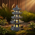 Pagoda Garden Statue Pagoda Garden Statue Solar Powered Lantern Resin Outdoor Zen Japanese Decor for Balcony, Patio, Porch, 11.4x4.7x4.7 inch Grey - Image 6