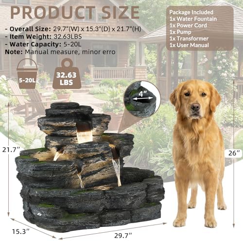 5-Tier Rock Outdoor Water Fountain, 29.7" L Realistic Moss Decor & Cascading Waterfall Fountain with LED Lights, Resin Garden Water Feature for Patio, Yard & Porch, Home Art Décor - Image 6