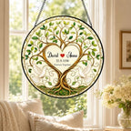 Personalized Anniversary Stained Glass Suncatcher, Tree of Life Couple Window Hanging Decor, Custom Anniversary Wedding Gift for Wife Husband Couple Keepsakes Love Birds Home Decor Bride Groom 11.81" - Image 3
