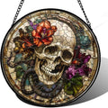 9.84 Inch Stained Glass Window Hanging Dark Floral Skull Suncatcher Diamond Glass Panel Hangings Sun Catchers Decor for Birthday for Women Men Wife Aunt and Mom by Unknown