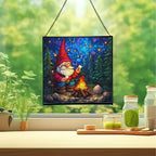 Camping Gnome Delight Stained Glass Suncatcher – Square Hanging Window Panel for Home or Greenhouse – Whimsical Glass Art Gift for Garden Lovers, Christmas, Halloween, Father Days vBfqWL - Image 2