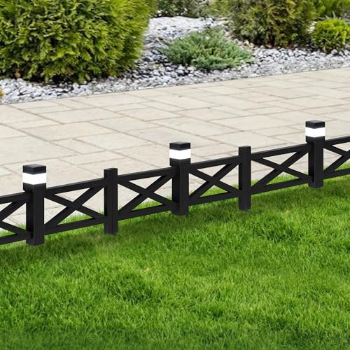 Sunjoy Garden Fence Solar Border Fencing with Waterproof LED Path Lights, Metal Lattice Fence Panel Outdoor Decorative Garden Fences(5PK), Black by SUNJOY