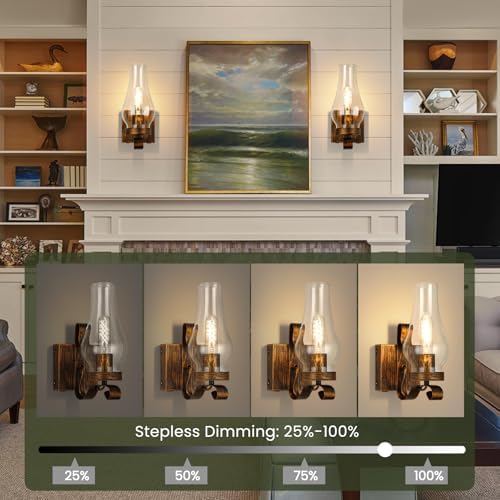 Battery Operated Wall Sconces, Rustic Wall Lights Set of 2, Non-Hardwired Antique Kerosene Wall Lamps, Vintage Bedside Distressed Gold Wall Sconces with Remote for Living Room Bedroom Hallway - Image 2
