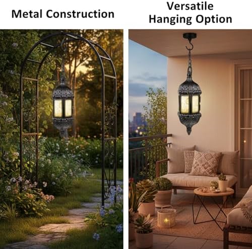 2Pcs Moroccan Lantern, Hollow Vintage Hanging Candle Lantern Metal Ramadan Decorations for Home Indoor Outdoor - Image 3