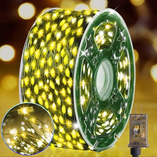 KNONEW 400FT 1200LED Green Wire Outdoor Fairy Lights Plug in Warm White by KNONEW