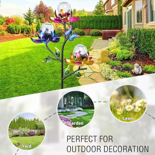 Afirst Solar Outdoor Lights Decorative, Lotus Crackle Glass for Yard Decor - Image 6
